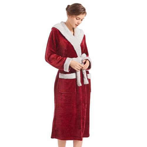 Image of Inner Wish Women Hooded Plush Robe, Fleece Highly Absorbent Cozy Warm Bathrobe