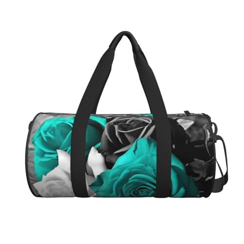 Black White Teal Gray Rose Flowers printed Travel Bag Casual luggage bag2