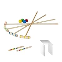 Relaxdays Krocket Spiel, 4 Spieler Kinder Erwachsene Komplettset mit Tasche Croquet Set Holz S, natur, EU