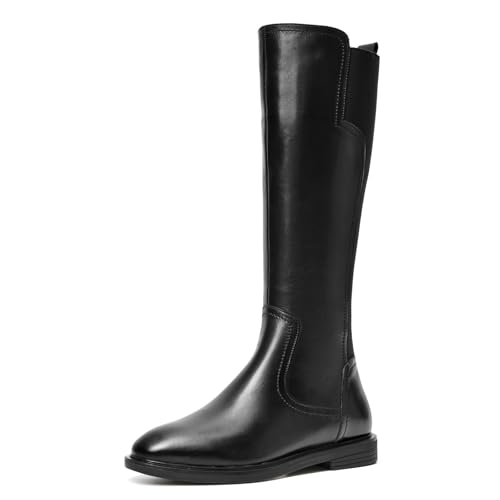 BEAU TODAY Knee High Boots for Women, Womens Genuine Leather Boots, Classic Low Block Heel Pointed Toe Fall Winter Boots