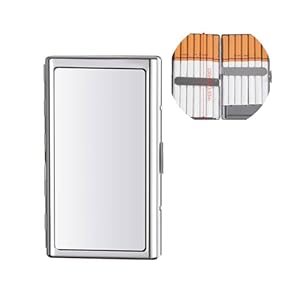 Cigarette Case Metal Holder for Regular King and 100’s Size Can Hold 14 Cigarettes Double Sided Spring Clip Box Holds up to 80-100’s Flip Open Pocket Bank Card case Cash Box(Silver， 100mm King Size)