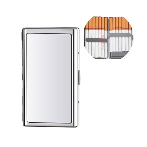 Cigarette Case Metal Holder for Regular King and 100's Size Can Hold 14 Cigarettes Double Sided Spring Clip Box Holds up to 80-100's Flip Open Pocket Bank Card case Cash Box(Silver， 100mm King Size)