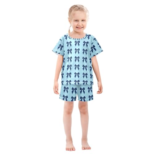 UMIRIKO Blue Bows Summer Short Sleeve Pajamas Sleepwear PJ Set B0404875