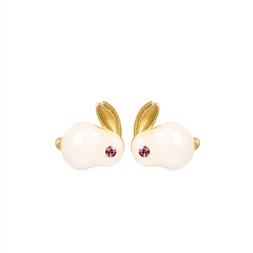 LIBERGA 女性用 金メッキスタッドピアス フェイク翡翠のウサギ型ピアス ファッション美的耳ジュエリー
