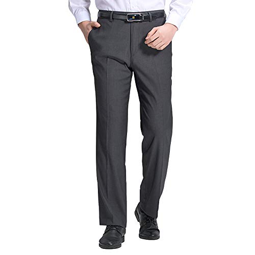Falando Men's Hidden Expandable Waist Flat Front Dress Pants Grey