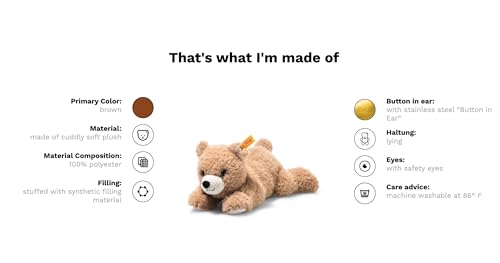 Steiff Barny Braunbär liegend 22 cm, Soft Cuddly Friends, Kuscheltier Teddy, Stofftier Bär aus kuschelweichem Plüsch, Flauschiges Plüschtier zum Spielen & Kuscheln, waschmaschinenfest