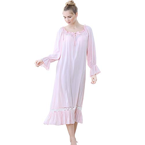 Chemise de nuit longue en coton et dentelle à manches longues pour femme Style victorien - Rose - XL Cover