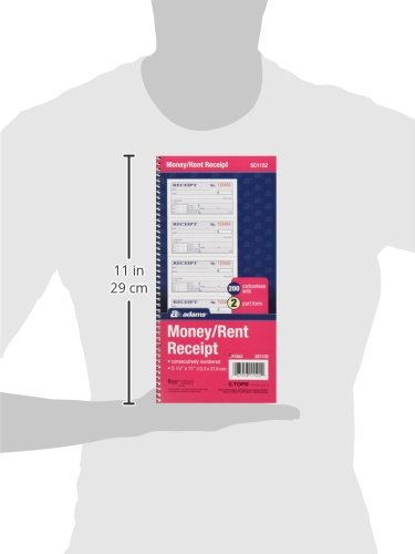 3 X Adams Money And Rent Receipt Book, 2-Part, Carbonless, 2.75 X 7.19