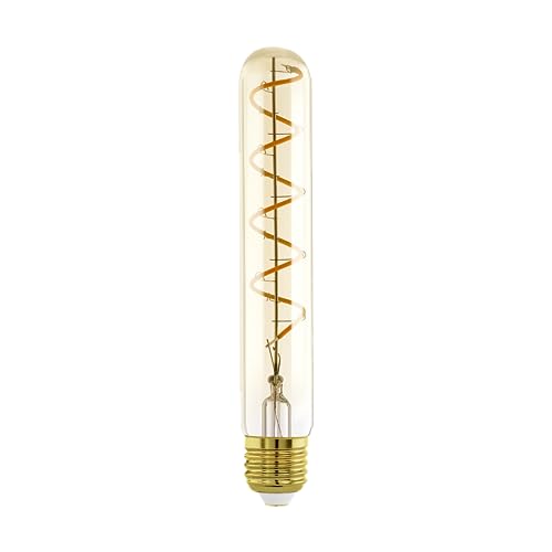 Eglo Bombilla LED E27 regulable, foco en espiral en forma de varilla, tubo led vintage ámbar en diseño retro, 4 vatios, 180 lúmenes, blanco cálido, 1600k, luz Edison T30, Ø 3 cm