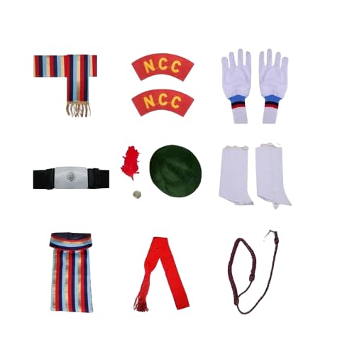 NCC Uniform accessories COMBO Set. (Cap + Badge + Hackle(red) + Lanyard + Shoulder Badge (red)+ Leather Belt with Buckle (Black)+ Neck scarf + Hand Gloves+ Kamarband+ Jhallar + Anklet + Shash-picture-35