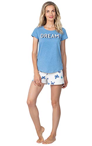 PajamaGram Pajamas for Women Cotton - Womens Pajamas Short Sets, Blue, Large / 12-14