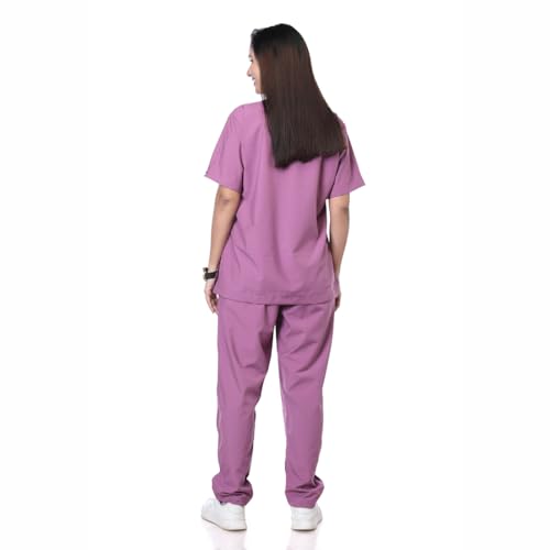 Image of Women's 5-Pocket Scrub Suit | Set of Top & Pant | Half Sleeves | Mandarin Collar | Breathable Polyviscose Fabric | Comfortable | Durable | Uniform for Doctors Nurse & Dentist PNK 5XL