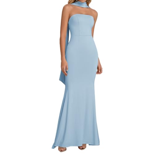 Image of Auraxe 2026 Women's Bodycon Formal Maxi Dresses Elegant Tube Summer Wedding Guest Cocktail Party Dress with Scarf