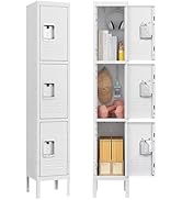 MIIIKO Metal Locker 3 Tier Shelf, White Storage Locker for Employees, 12" Wide Lockers 3 Door Loc...