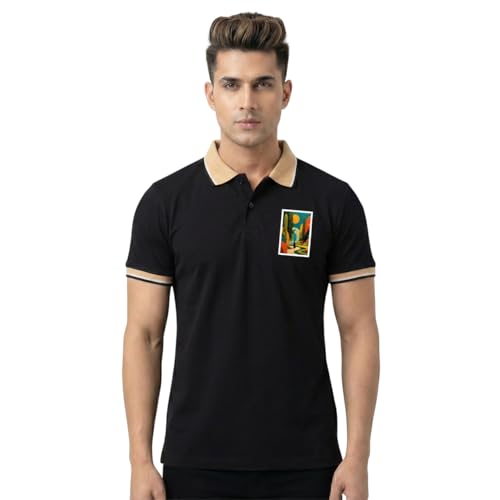 Image of Men's Regular Fit Solid Half Sleeve Casual Tipping Collar Polo T-Shirt