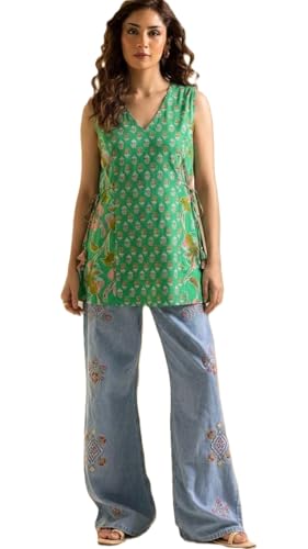 Image of Women's Red Floral Printed Sleeveless V-Neck Peplum Top, Casual Wear