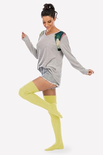 Image of YELAIVP Women's Cable Knitted Thigh High Boot Socks Extra Long Winter Stockings Over Knee Leg Warmers