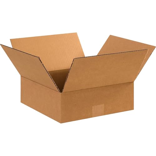 Image of BOX USA 12x12x4 Flat Boxes for Shipping, Moving & Packing, 25-Pack | Flat Boxes 12 inchL x 12 inchW x 4 inchH Corrugated Cardboard for Home, Business, e-Commerce Order Fulfillment Supplies, 25-Pack