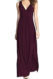 WOOSEA Women Sleeveless Deep V Neck Loose Plain Long Maxi Casual Dress Wine