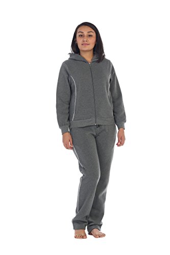 unik Women Fleece Sweatsuit Set, Dark Grey Size X-Large