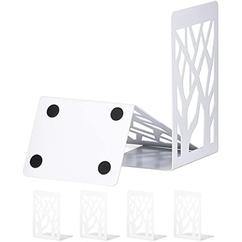 Book Ends, Bookends, Book Ends for Shelves, Bookends for Shelves, Bookend, Book Ends for Heavy Books, Book Shelf Holder Home Decorative, Metal Bookends White 3 Pair, Bookend Supports, Book Stoppers Cover