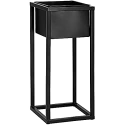 Macetero Pedestal Negro SPRINGOS Macetero de metal con diseño de flores