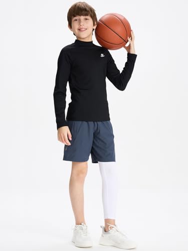 DEVOROPA Youth Boys One Leg Compression Pants for Basketball 3/4 Leggings Sports Tights Kids Athletic Soccer Base Layer4