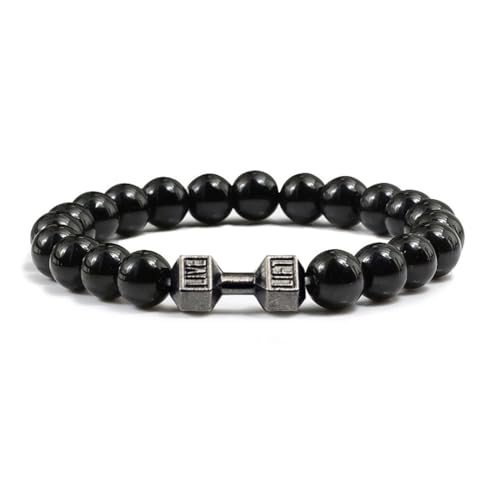 Bracelet haltère en pierre de lave véritable et métal ciselé - 2
