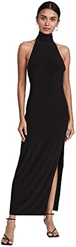 Norma Kamali Women's Halter Turtle Side Slit Gown, Black, M