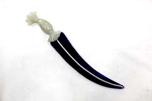 Rajasthan Gems Dagger Knife Damascus Steel Blade Silver Koftgari Natural Green Jade Handle E841