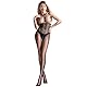 Generico Universalgröße, sexy Jumpsuit, elastisch, aus schwarzer Spitze, geflochten, sexy Dessous, Nachtwäsche, Schwarz , M