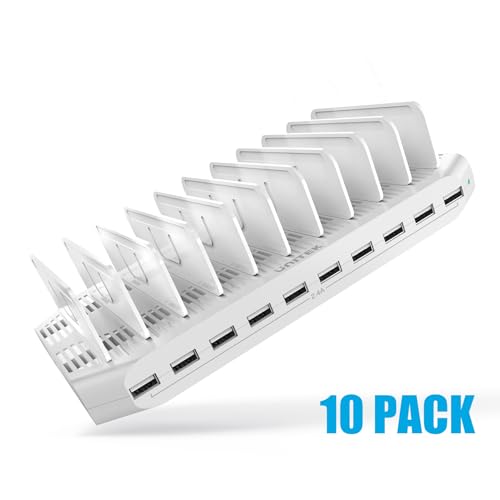 Unitek Multi Charging Station, 10-Port USB Charger for Multiple Device with SmartIC Tech and Adjustable Dividers, Organizer Stand Compatible with iPad, Tablet, Kindle, iPhone - 10PCS