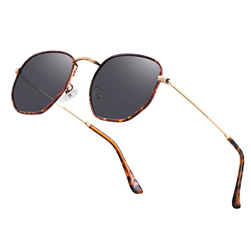 Image of Hipster Hexagonal Polarized Sunglasses Men Women Geometric Square Small Vintage Metal Frame Retro Shade Glasses