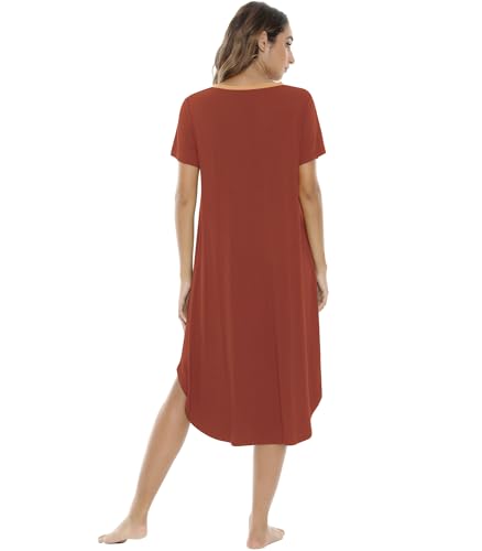 Image of NACHILA Nightgowns for Women-Viscose Made from Bamboo, V Neck Sleepshirts Short Sleeve Sleepwear Cool Nightshirt