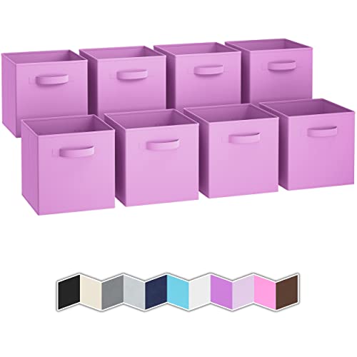 Storage Cubes - 11 Inch Cube Storage Bins (Set of 8). Fabric Cubby Organizer Baskets with Dual Handles | Foldable Closet Shelf Organization Boxes (Purple)