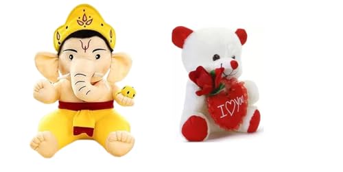 ATC CUDDLES Soft White Red Plush Toy and Ganeshji Soft Toy | Combo of 2