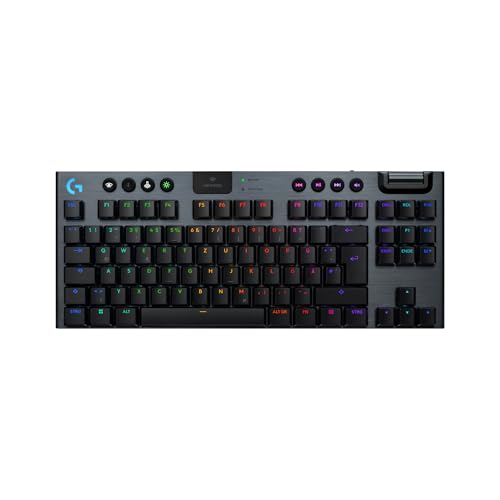 Logitech G G915 X Lightspeed TKL – Flache kabellose Gaming-Tastatur mit Double-Shot-PBT-Tastenkappen, RGB-Hintergrundbeleuchtung, roten linearen GL-Switches für PC/Mac, DEU QWERTZ - Schwarz