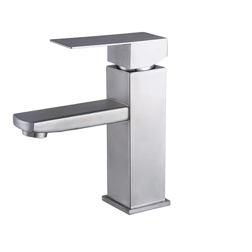 Grifo de baño plateado – Mezclador lavabo de acero inoxidable con agua caliente/fría, para inodoro y baño (plata)