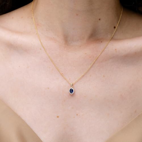 Angara Natural Blue Sapphire Pendant for Women | Oval Sapphire Pendant with Floral Diamond Halo in 14K Solid Gold/Platinum | September Birthday, Anniversary, Gemstone Jewellery Gift3