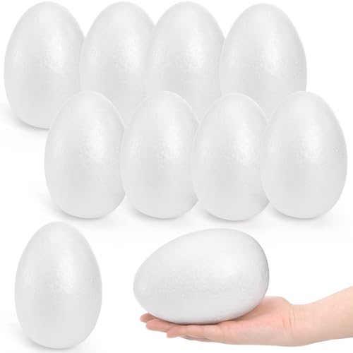 Eorbow 9 Packs Foam Eggs 6 Inch Polystyrene Eggs Smooth for Easter Craft Foam Balls for Halloween Christmas Holiday Making Handmade DIY Painting School Projects White