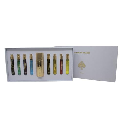 Image of JO Milano Game of Spades 9-Piece Mini Parfum Set for Men & Women - Includes Boston, Moon, Blind Bid, Full House, Diamond, Gold, Ruby, Yellow Sapphire & High Roller (0.33 oz Each