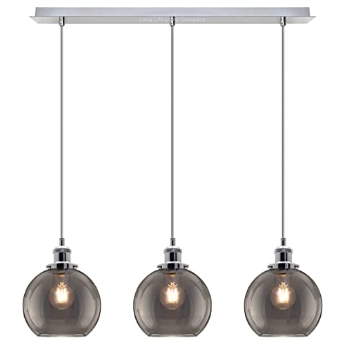3 Lights Pendant Light Cluster Mini Glass Globe Shades Smoked Grey, Vintage...