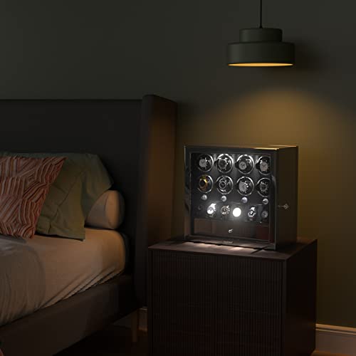 DUKWIN Watch Winder for 8 Automatic Watches, Lockable, 6 Storage Places and Jewelry Storage, Super Quiet Mabuchi Motor, Carbon Fiber Winders