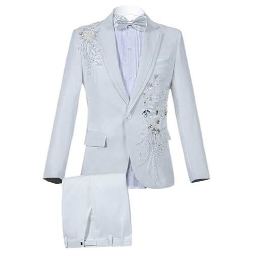 Men's Embroidered Print Elegant Suit Jacket Luxury Blazer Dinner Tuxedo Suit 2 Pieces Stylish Formal Suit Coat