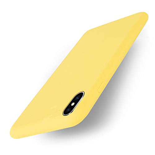 Yajuhoy iPhone X case, Liquid Silicone Gel Rubber Slim Fit Soft Mobile Phone Case with Microfiber Cloth Lining Cushion for Apple iPhone X (2017) - Yellow
