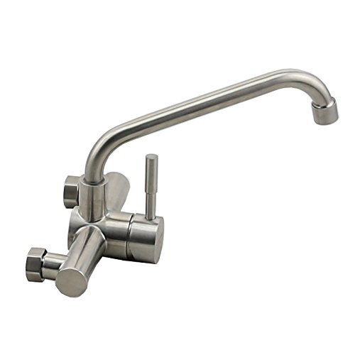 Double Hole Wall 304 Stainless Steel Kitchen Lead Cold Hot Lead-Free Basin Faucet Faucet Handle Upward