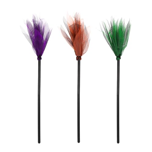 3 Piezas Escoba de Bruja Halloween, Escoba Halloween Plástico Escoba de Bruja para Niños Cosplay Escoba Mágica Halloween para Decoraciones de Disfraces de Halloween Favores de Fiesta