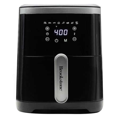 Brookstone Air Fryer – 4.5 Qt, 1300W Large Capacity Fryer with LED Display, 8 Presets, Adjustable Temp, Oil-Free Kitchen Appliance for Baking, Roasting, Frying, Healthy Crispy Meals, Black