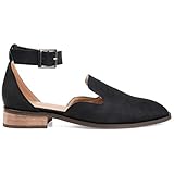 Brinley Co. Womens Square Toe Ankle Strap Flat Black, 10 Regular US