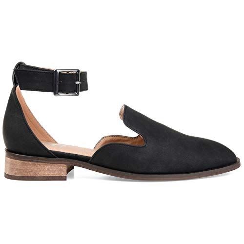 Brinley Co. Womens Square Toe Ankle Strap Flat Black, 9 Regular US